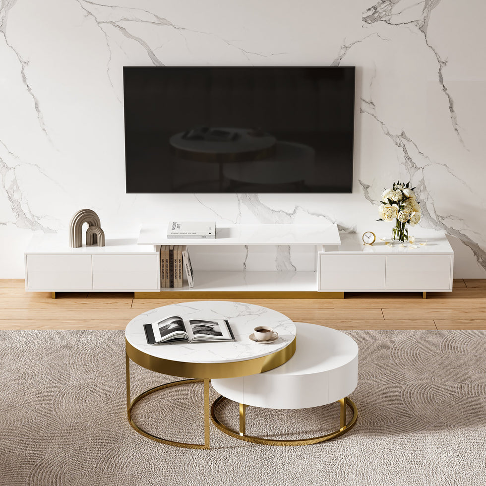 HMR - Mordelle Glossy Extendable TV Stand & Coffee Table Set