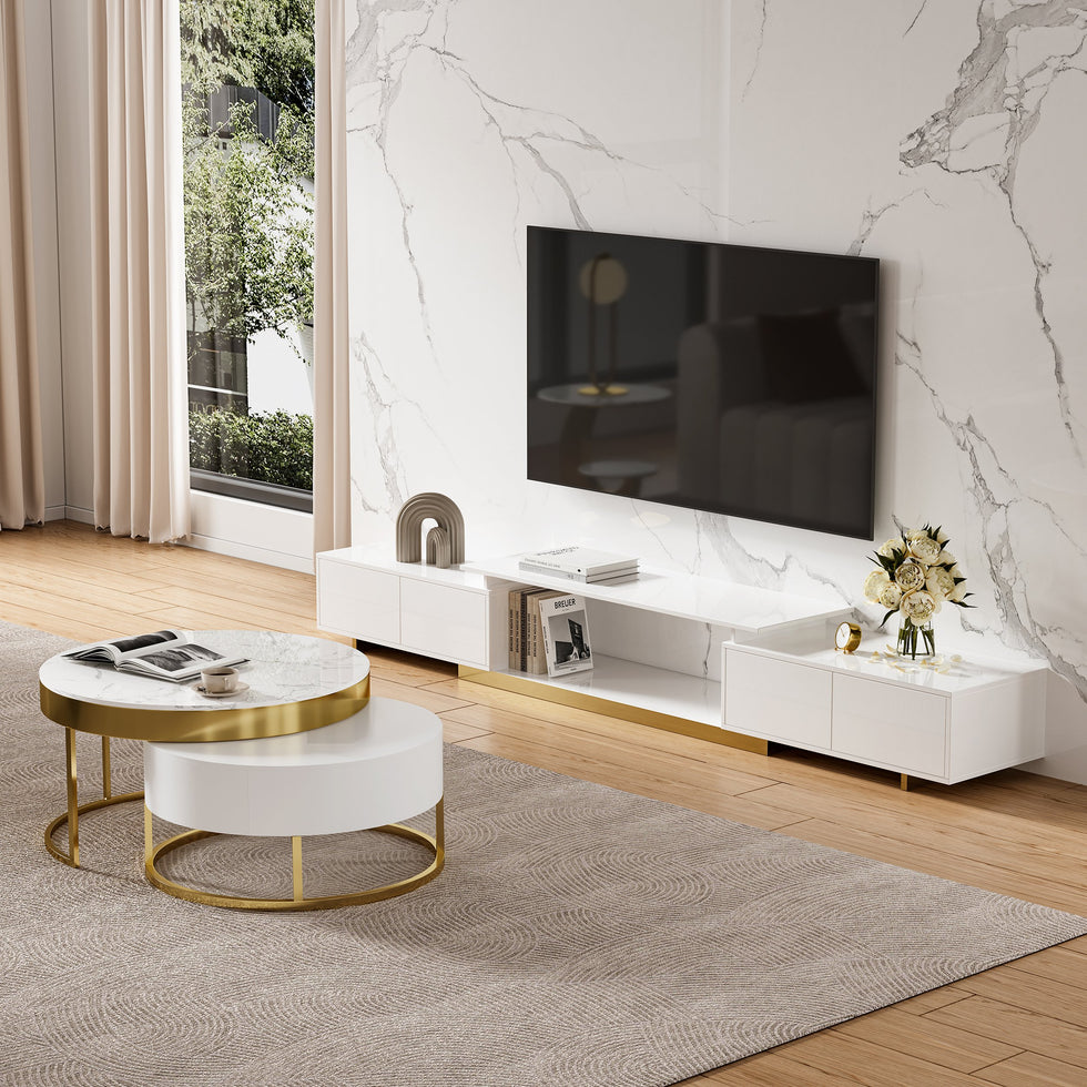 HMR - Mordelle Glossy Extendable TV Stand & Coffee Table Set