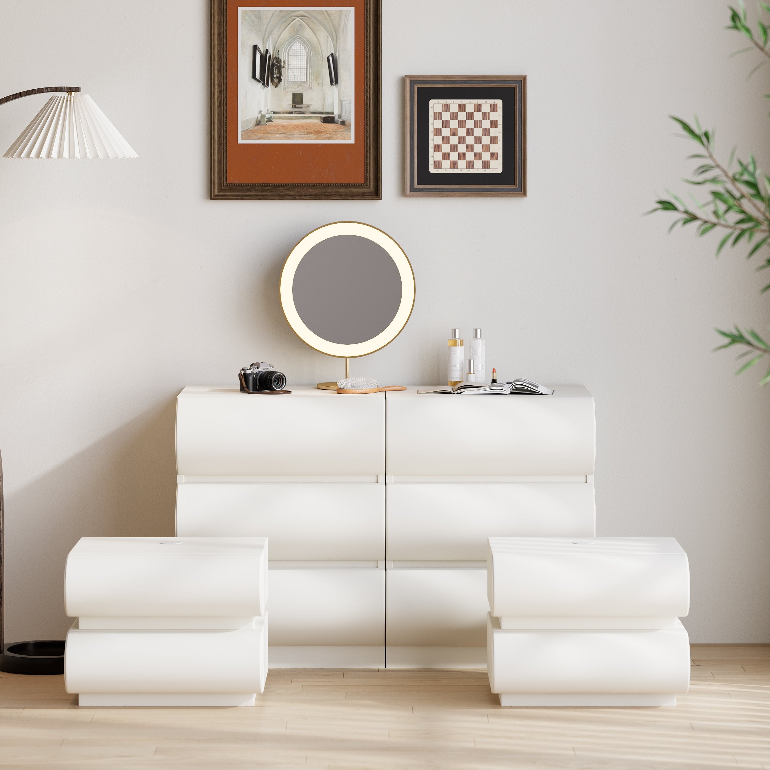 HMR - Humply Leather 6-Drawer Dresser & 2 Smart Nightstands Set