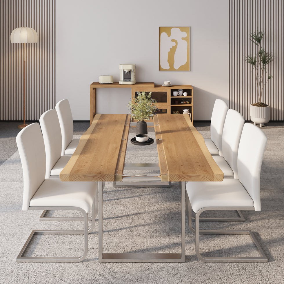 HMR - 70.9" Live Edge Style Rectangle Wood Acrylic Dining Table Seats 6-8 People