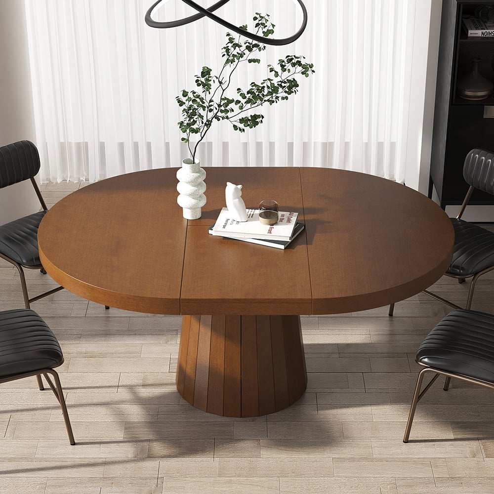 HMR - 39"-55" Japandi Style Oval & Round Extendable Wood Dining Table (Seats 4-6 People)