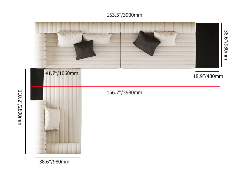 HMR - 157" Modern Corner L-Shaped Sectional Sofa with Side Open Storage
