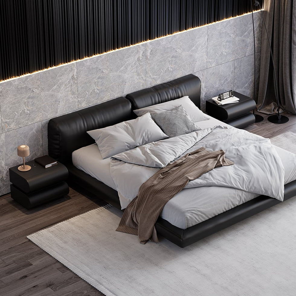 HMR - Humply Modern Leather Smart Nightstand with Wireless Charger Drawers