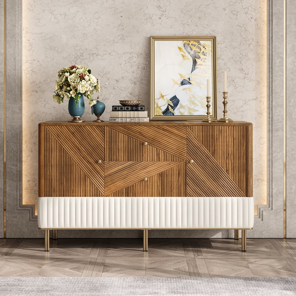 HMR - Wovent 60" Mid-Century Modern Walnut Sideboard Wood Kitchen Buffet with Storage