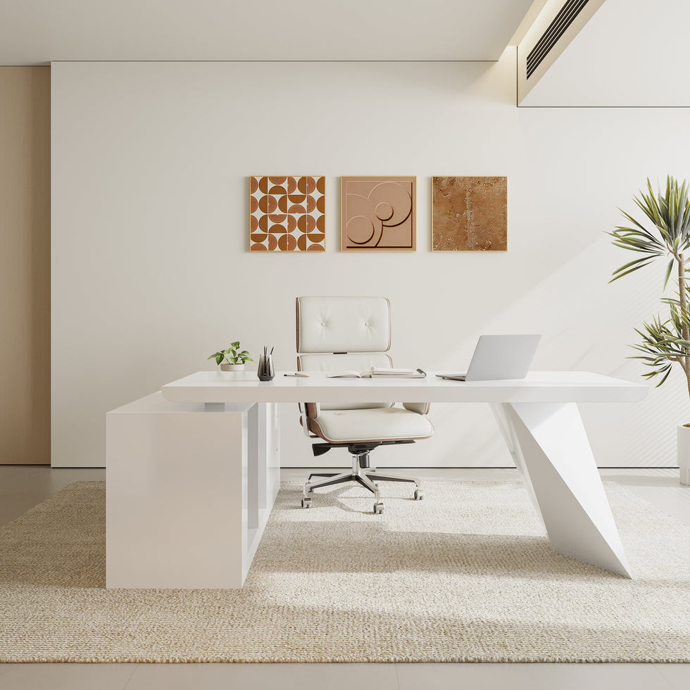 HMR - Modern L-Shape Executive Desk & Office Chair Set