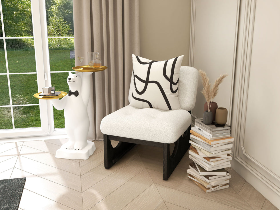 HMR - Modern White Bear Side Table Resin Tiered Tray Top End Table in Gold