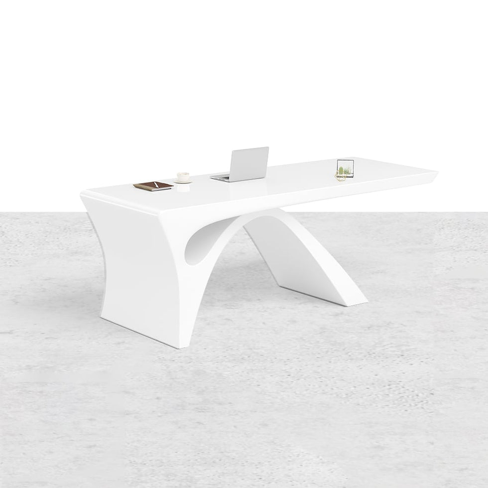HMR - Modern White Computer Desk & Leather Office Desk Chair Set High Back Adjustable