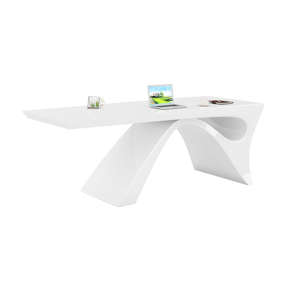 HMR - Modern White Computer Desk & Leather Office Desk Chair Set High Back Adjustable