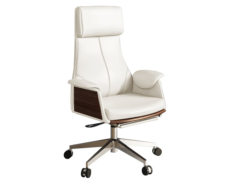 HMR - Modern White Computer Desk & Leather Office Desk Chair Set High Back Adjustable