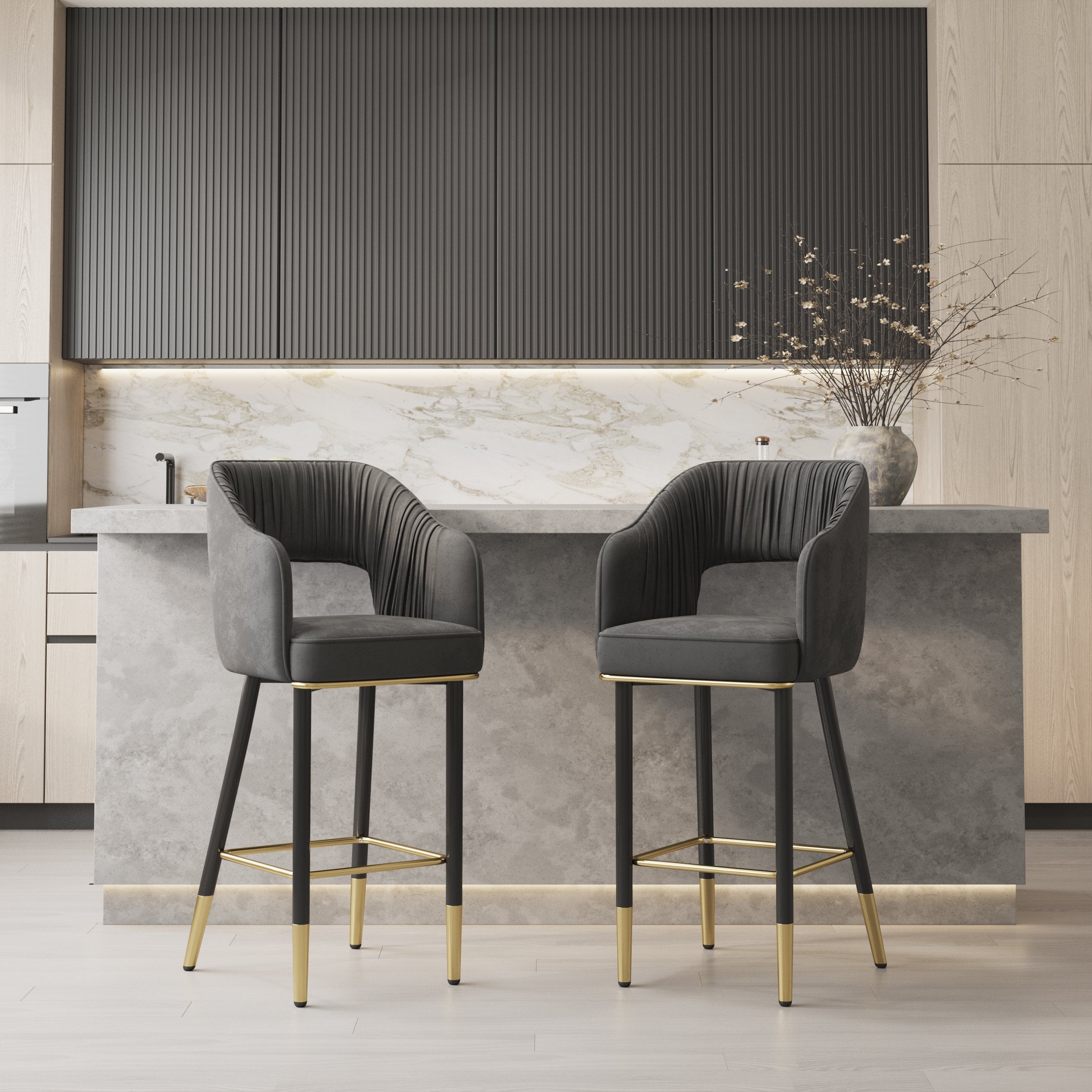 HMR - Modern 43" Bar Stools with Velvet Upholstery