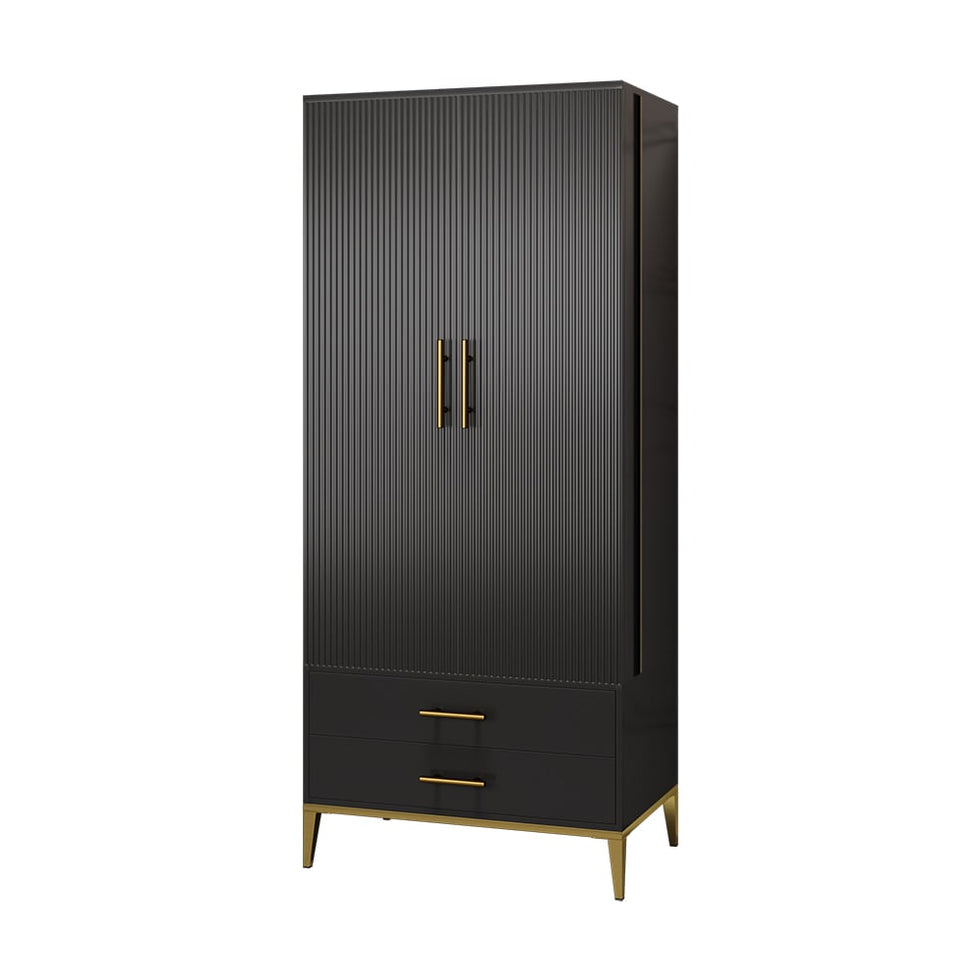 HMR - Black Bar Cabinet with Door Modern Storage Home Bar Cabinet with Glass Rack&Drawers