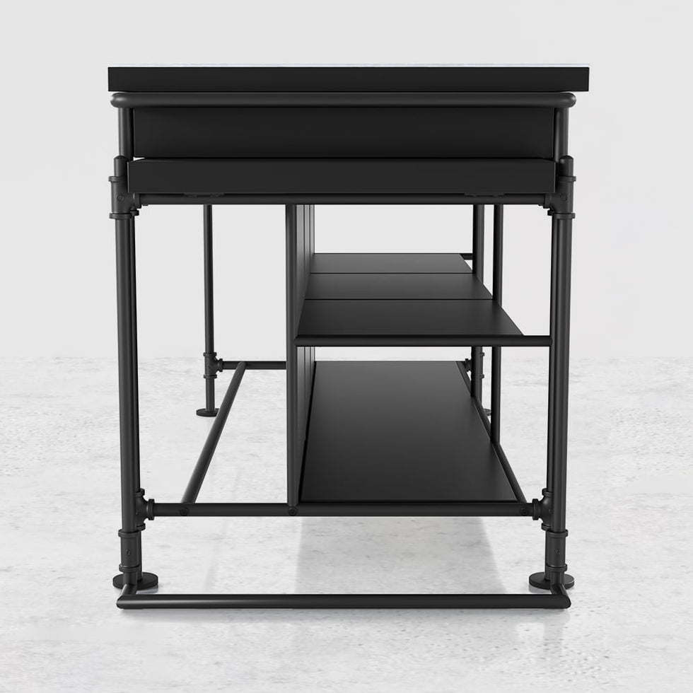 HMR - 60" Industrial Extendable Faux Marble Kitchen Islands Black with 3-Drawer