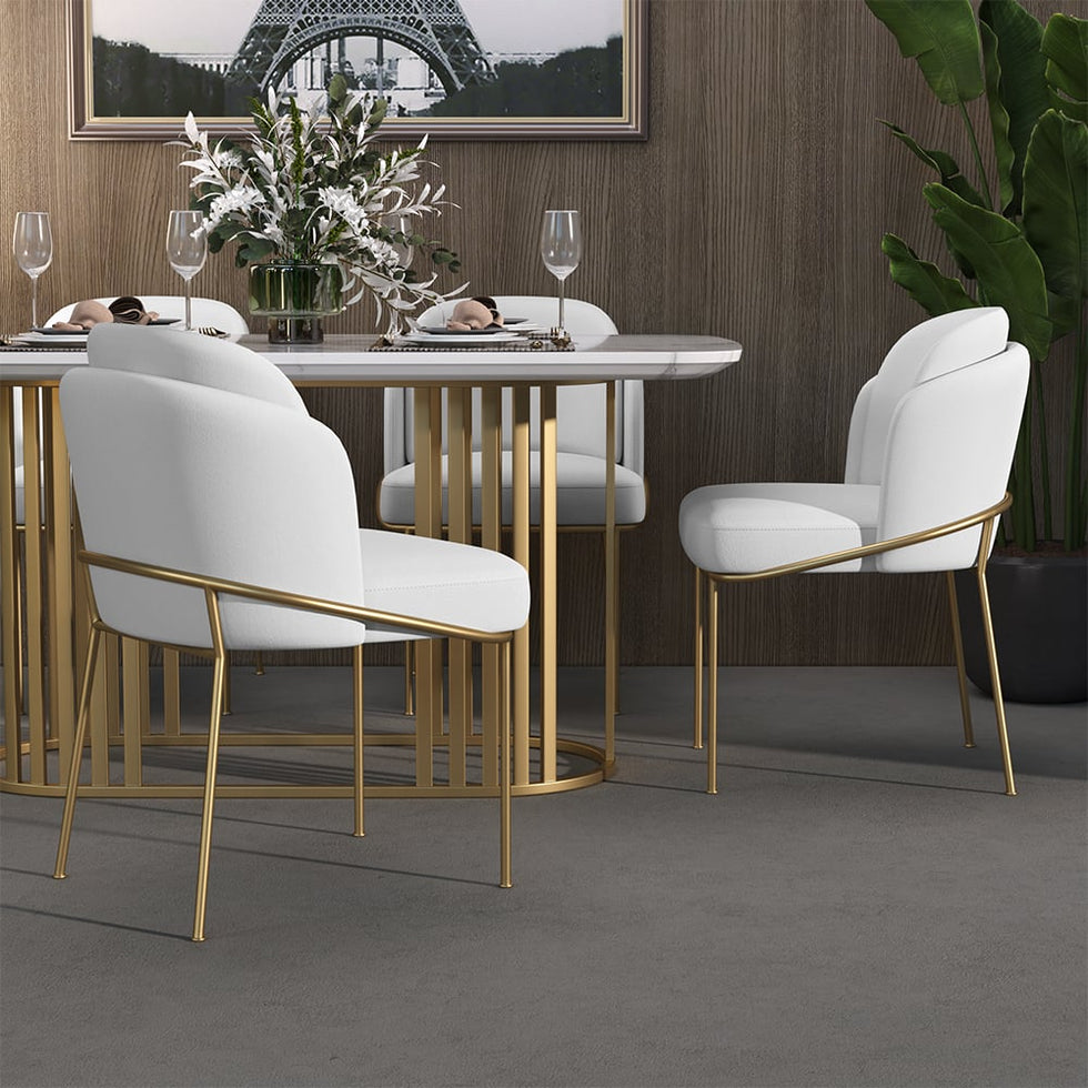HMR - Dining Set 47.2" Round Sintered Stone Dining Table With 6 Chairs