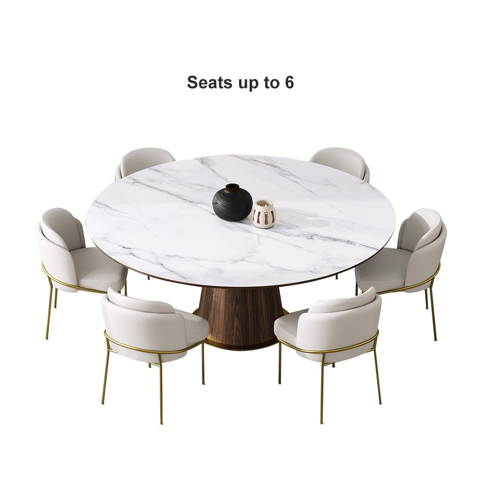 HMR - Dining Set 47.2" Round Sintered Stone Dining Table With 6 Chairs