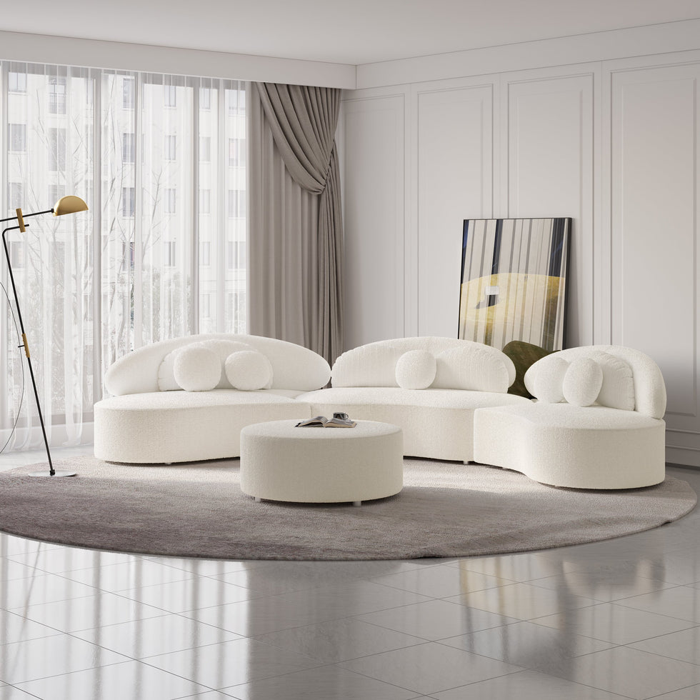 HMR - Curved Sectional Sofa with Ottoman & Pillows