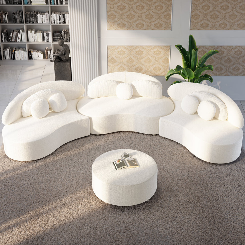 HMR - Curved Sectional Sofa with Ottoman & Pillows