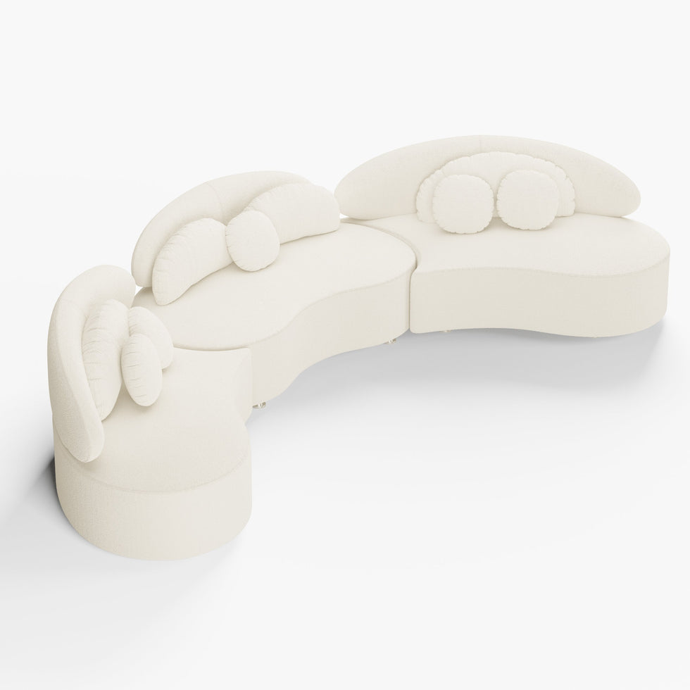 HMR - Curved Sectional Sofa with Ottoman & Pillows