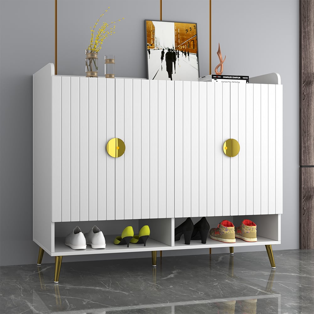 HMR - Yellar Nordic Entryway Shoe Cabinet with Doors & Open Shelves