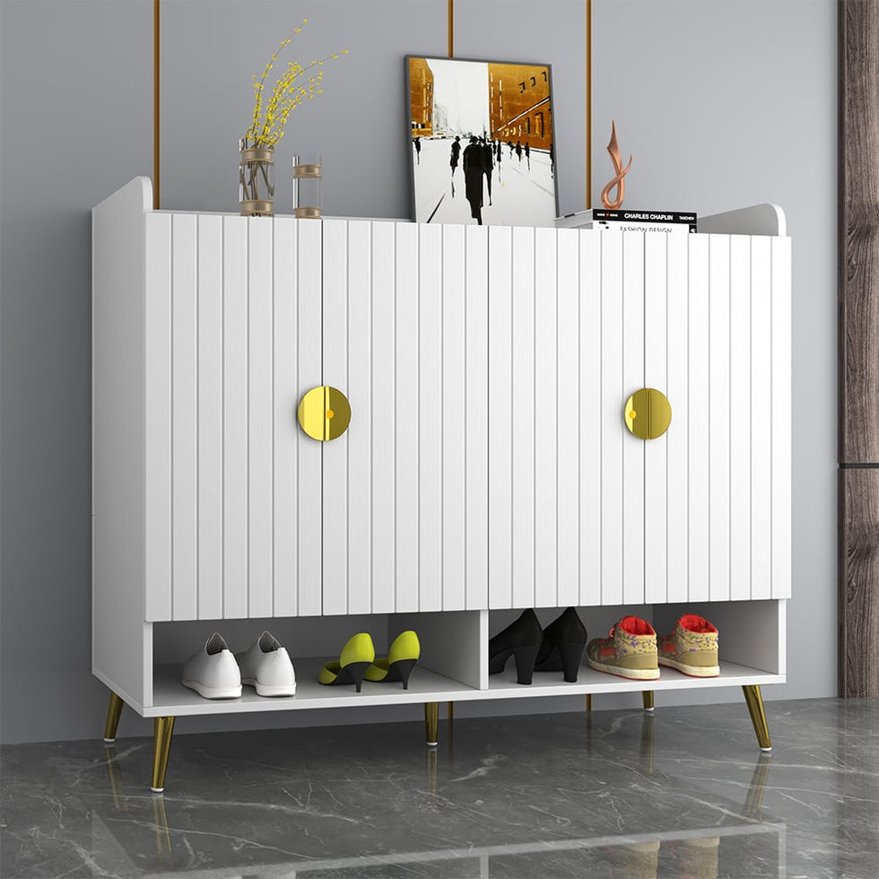HMR - Yellar Nordic Entryway Shoe Cabinet with Doors & Open Shelves