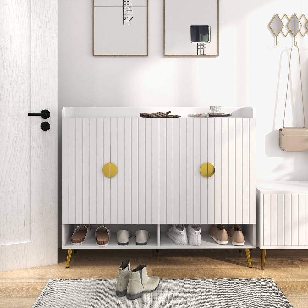 HMR - Yellar Nordic Entryway Shoe Cabinet with Doors & Open Shelves