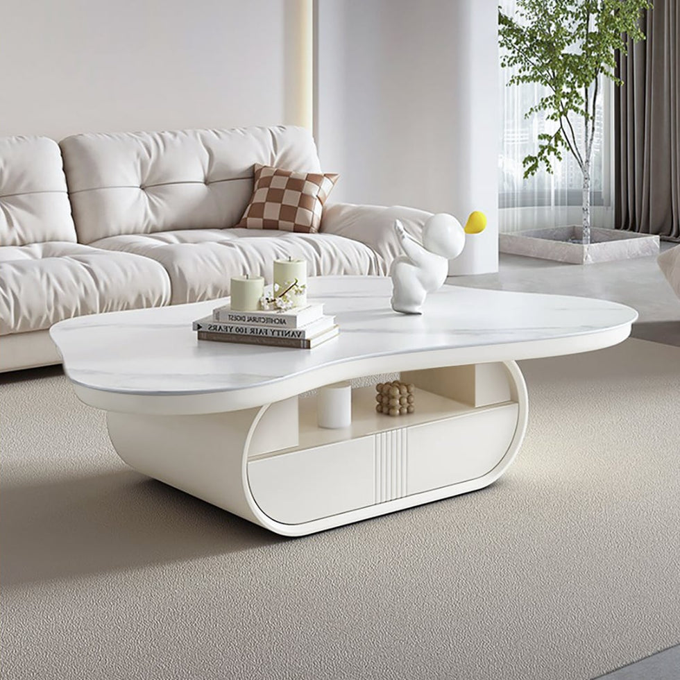 HMR - 51" Irregular Cloud Sintered Stone Coffee Table with Storage
