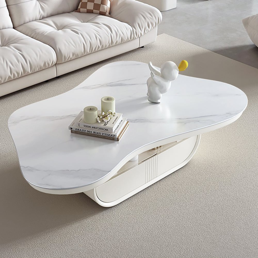 HMR - 51" Irregular Cloud Sintered Stone Coffee Table with Storage
