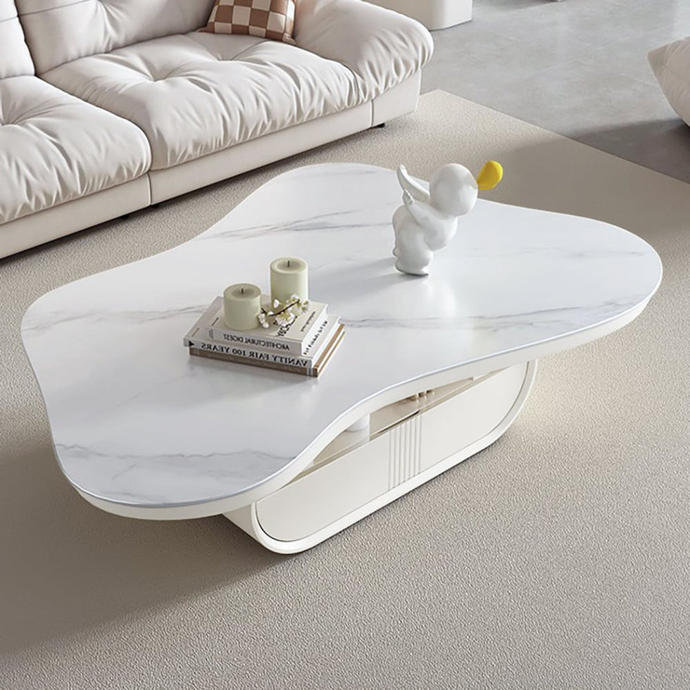 HMR - 51" Irregular Cloud Sintered Stone Coffee Table with Storage