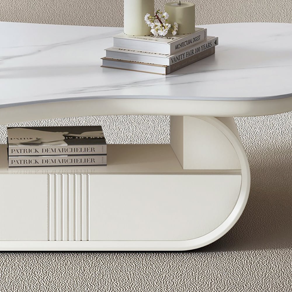 HMR - 51" Irregular Cloud Sintered Stone Coffee Table with Storage