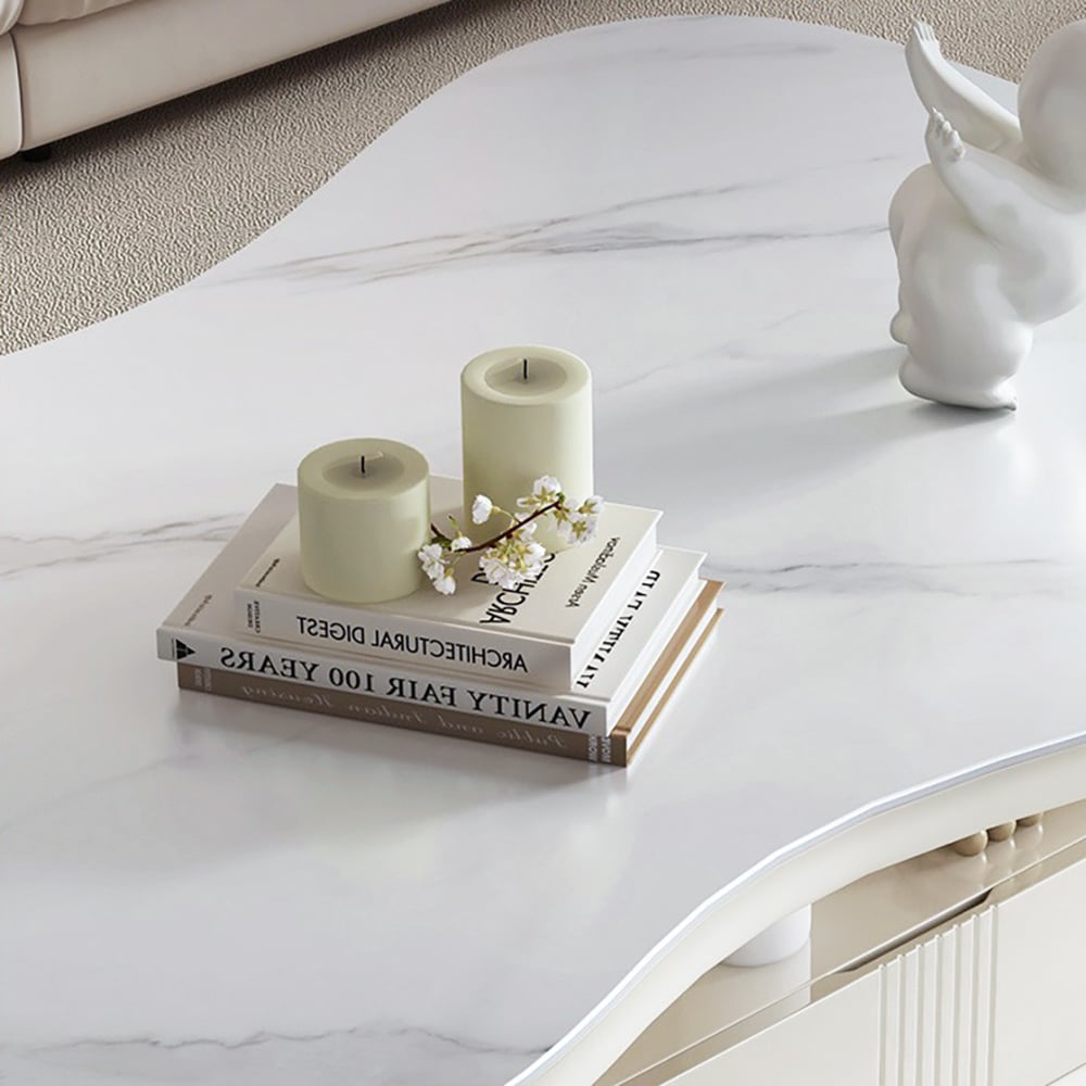 HMR - 51" Irregular Cloud Sintered Stone Coffee Table with Storage