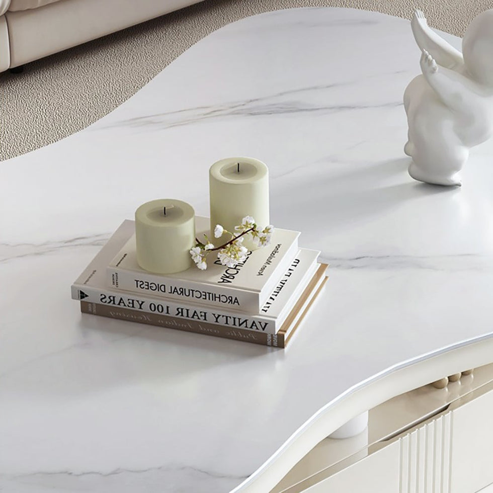 HMR - 51" Irregular Cloud Sintered Stone Coffee Table with Storage