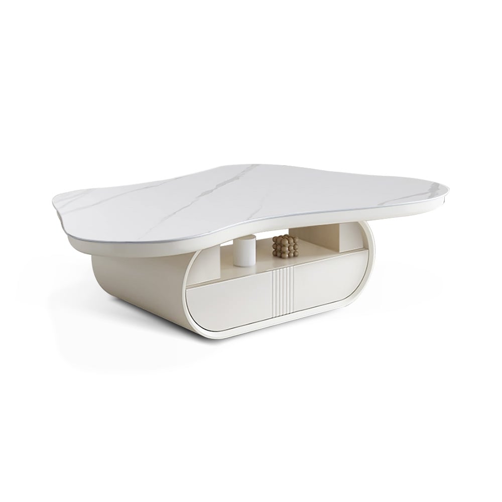 HMR - 51" Irregular Cloud Sintered Stone Coffee Table with Storage