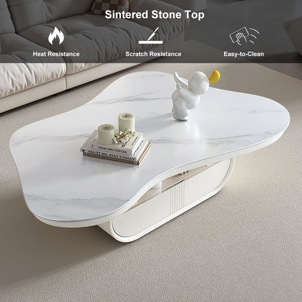 HMR - 51" Irregular Cloud Sintered Stone Coffee Table with Storage