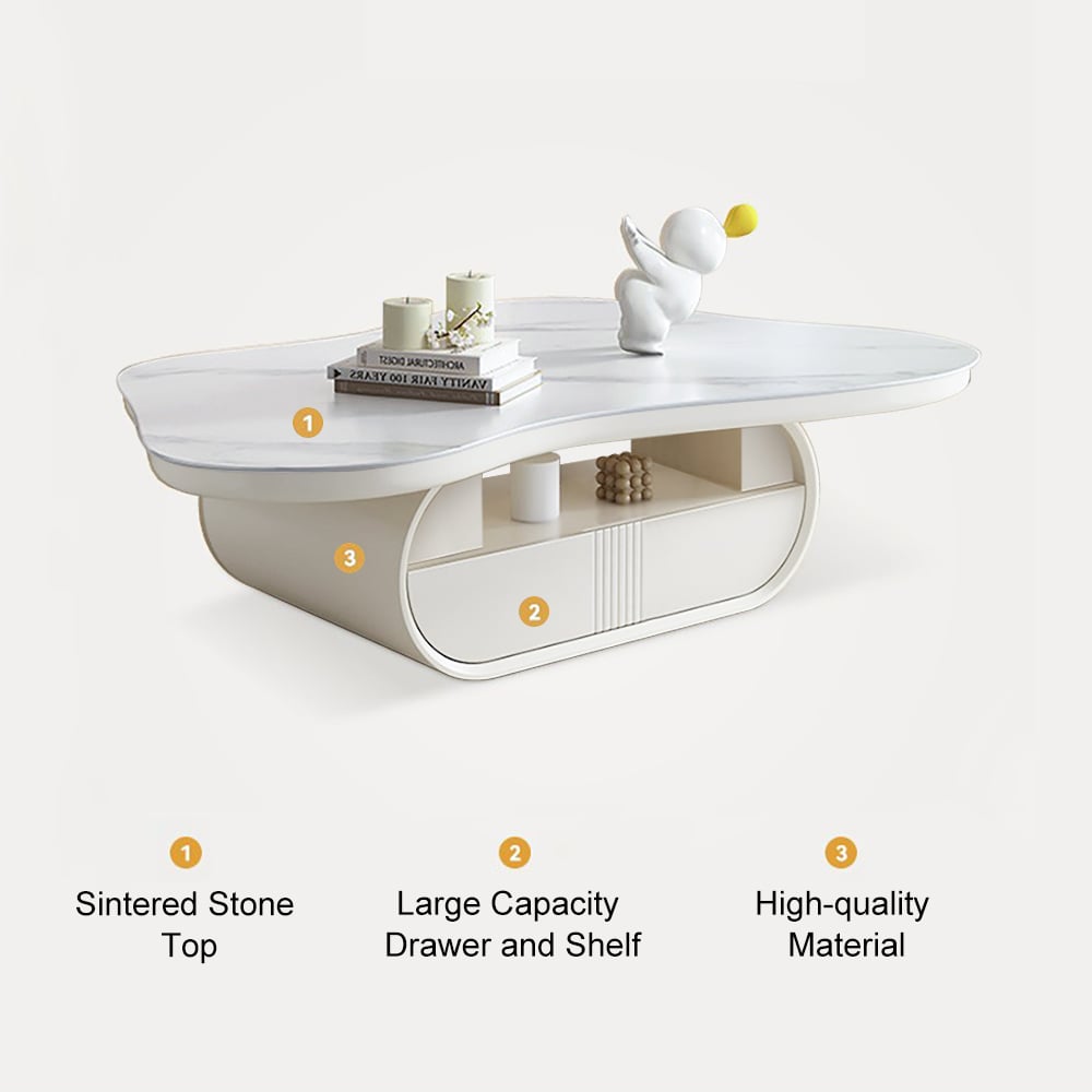 HMR - 51" Irregular Cloud Sintered Stone Coffee Table with Storage
