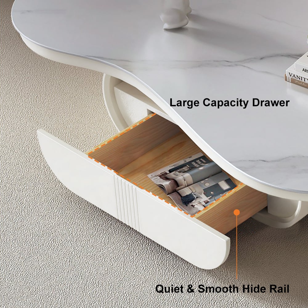 HMR - 51" Irregular Cloud Sintered Stone Coffee Table with Storage