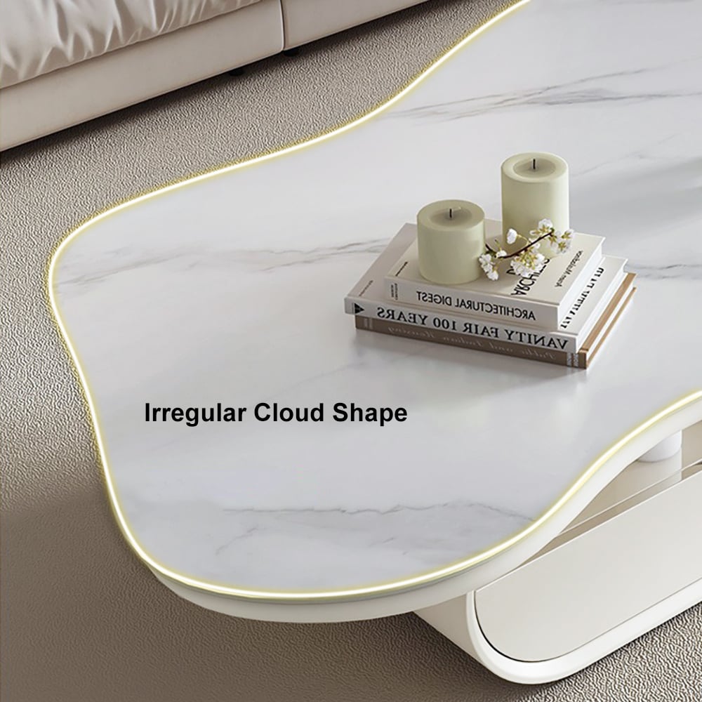 HMR - 51" Irregular Cloud Sintered Stone Coffee Table with Storage
