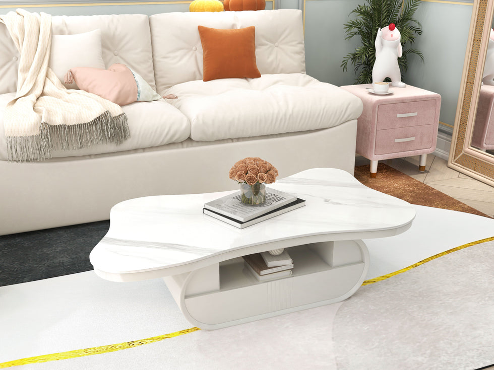 HMR - 51" Irregular Cloud Sintered Stone Coffee Table with Storage