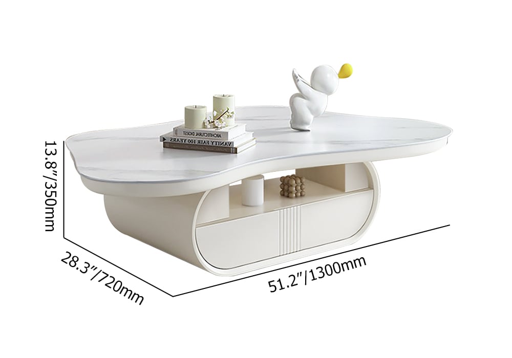 HMR - 51" Irregular Cloud Sintered Stone Coffee Table with Storage