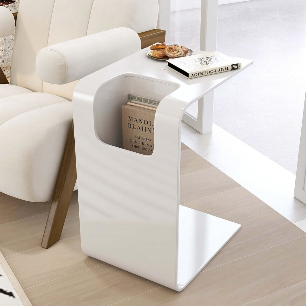 HMR - C-Shaped Convertible Wood Side Table with Storage