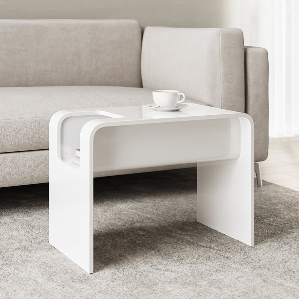 HMR - C-Shaped Convertible Wood Side Table with Storage