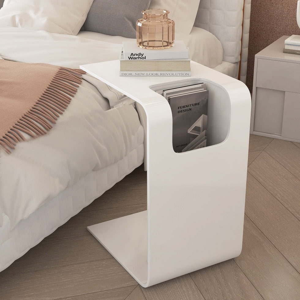 HMR - C-Shaped Convertible Wood Side Table with Storage