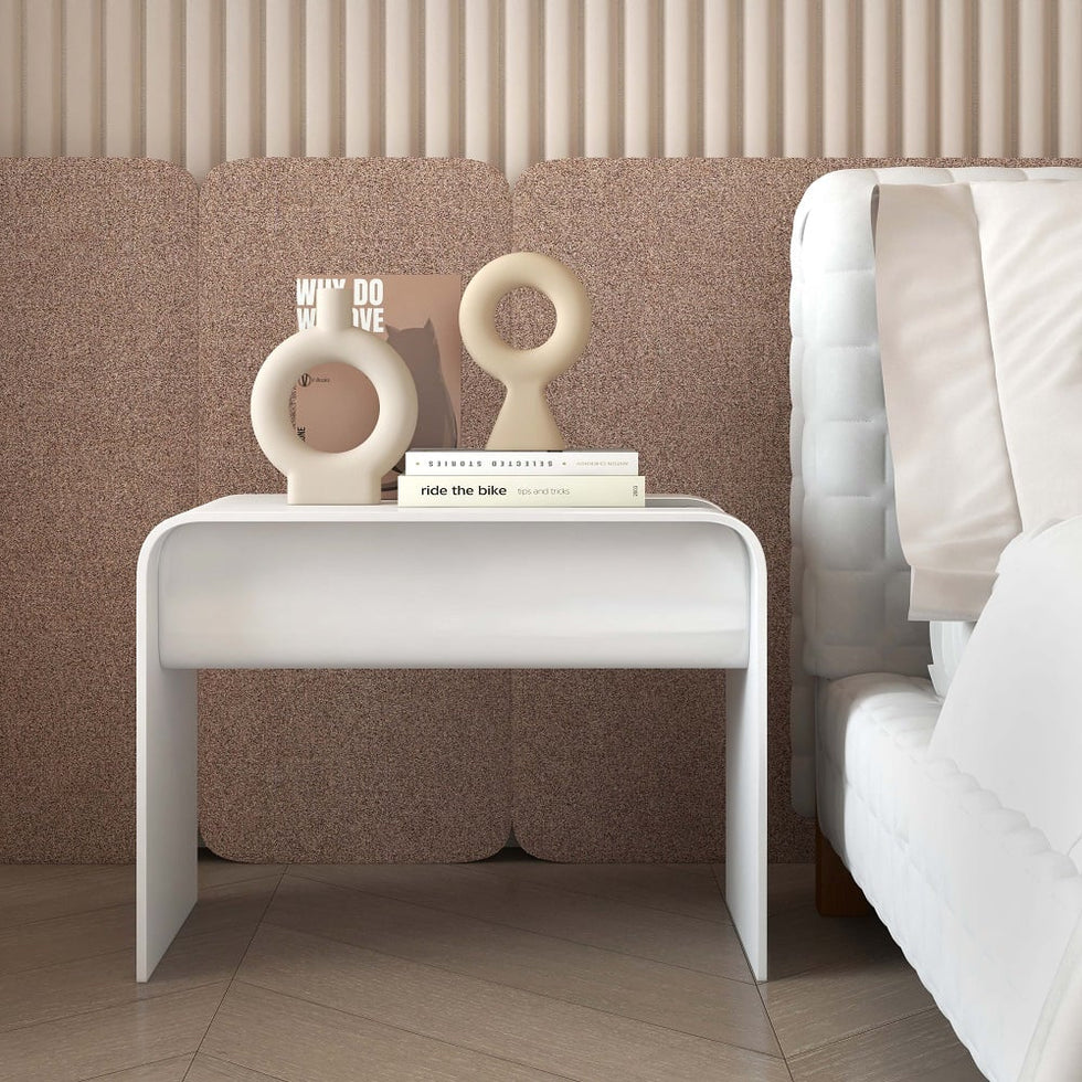 HMR - C-Shaped Convertible Wood Side Table with Storage