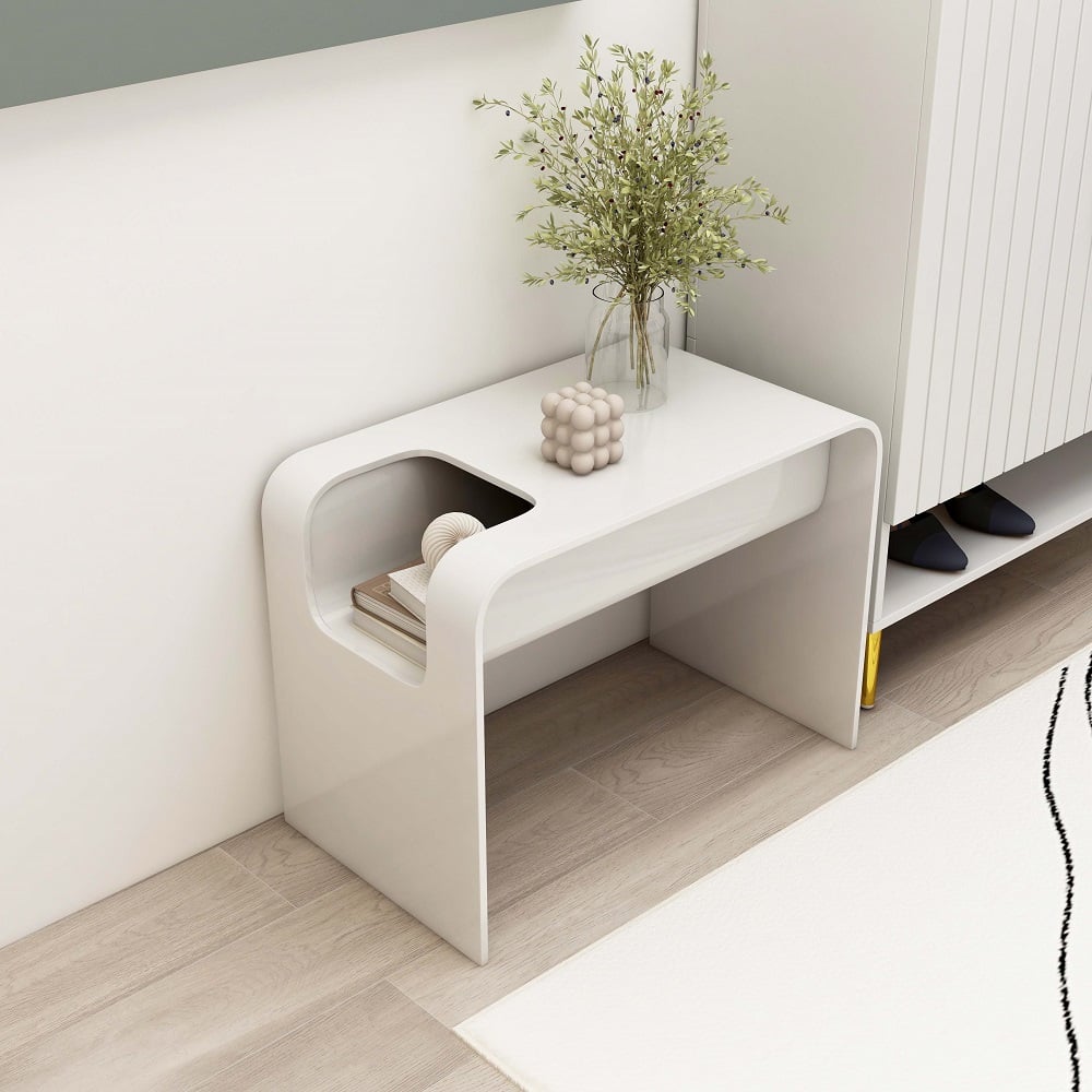 HMR - C-Shaped Convertible Wood Side Table with Storage