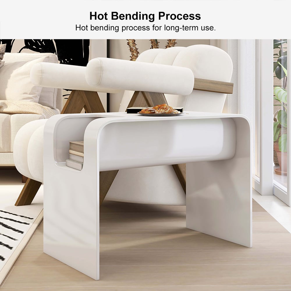 HMR - C-Shaped Convertible Wood Side Table with Storage