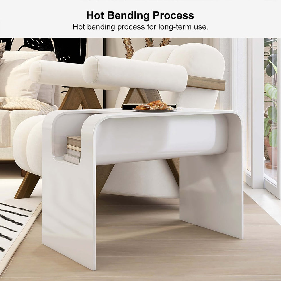 HMR - C-Shaped Convertible Wood Side Table with Storage