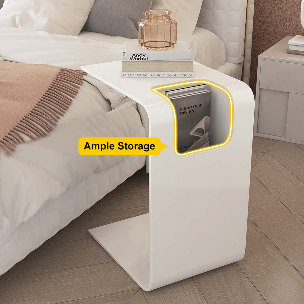 HMR - C-Shaped Convertible Wood Side Table with Storage