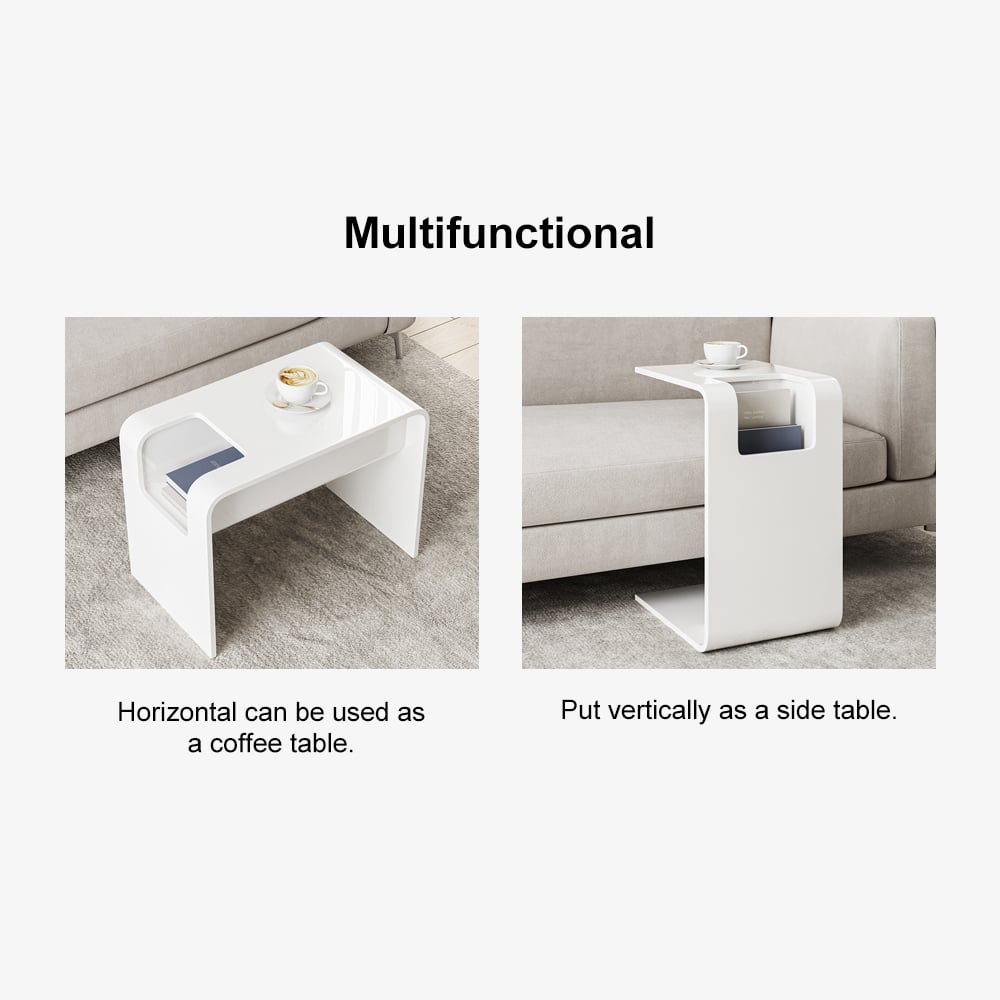 HMR - C-Shaped Convertible Wood Side Table with Storage