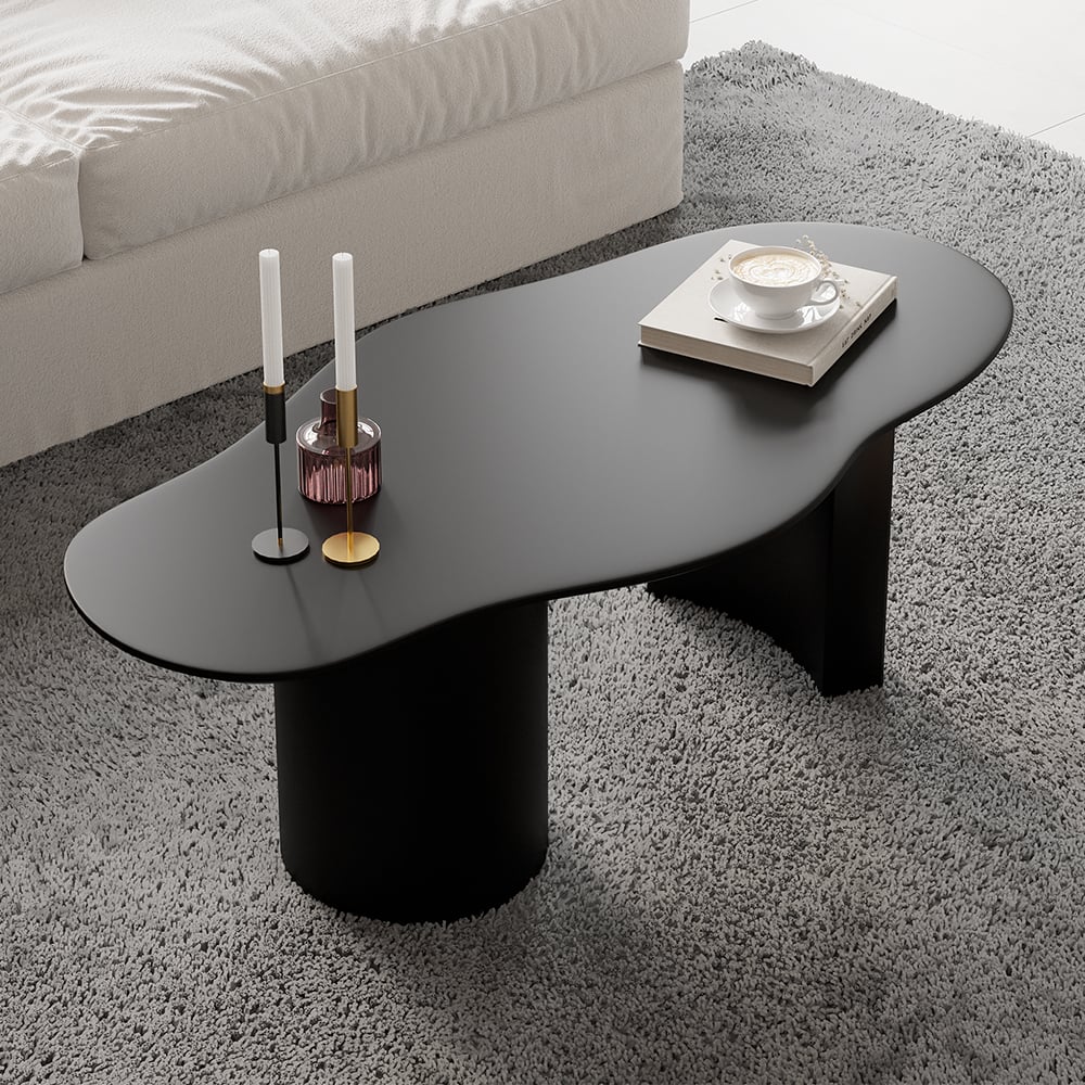 HMR - 47" Japandi Funky Wood Coffee Table Abstract Cloud Shaped