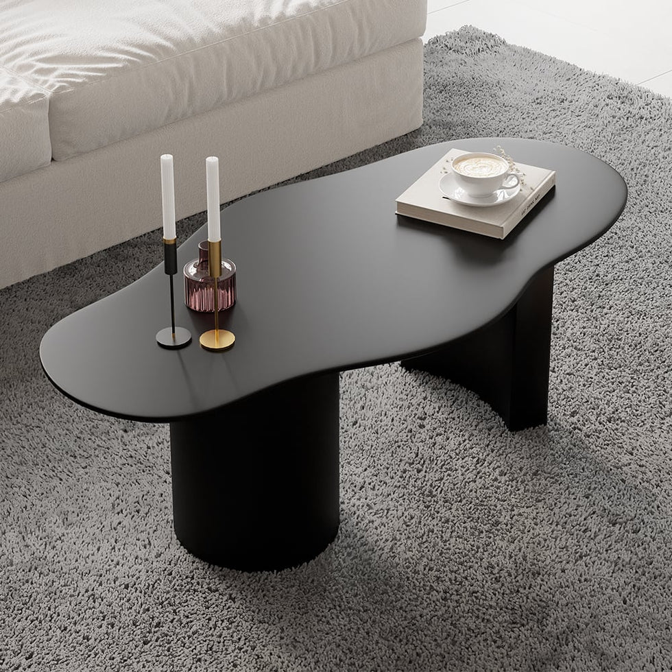 HMR - 47" Japandi Funky Wood Coffee Table Abstract Cloud Shaped