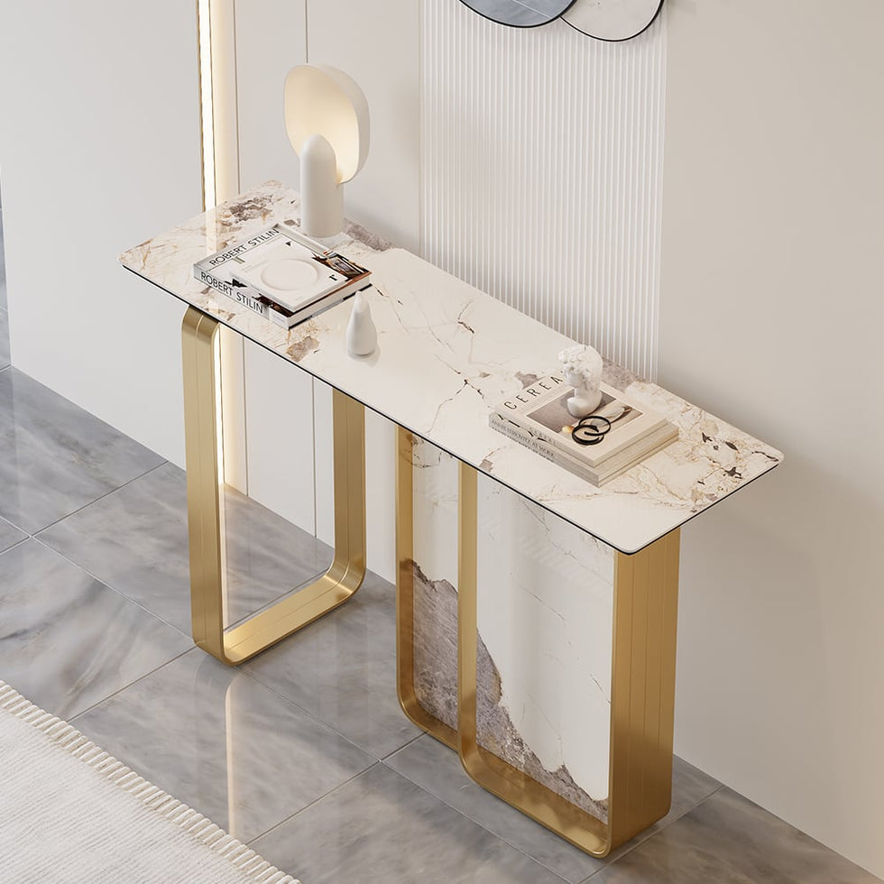 HMR - 47" W Modern Sintered Stone Console Table with Gold Stainless Steel Frame