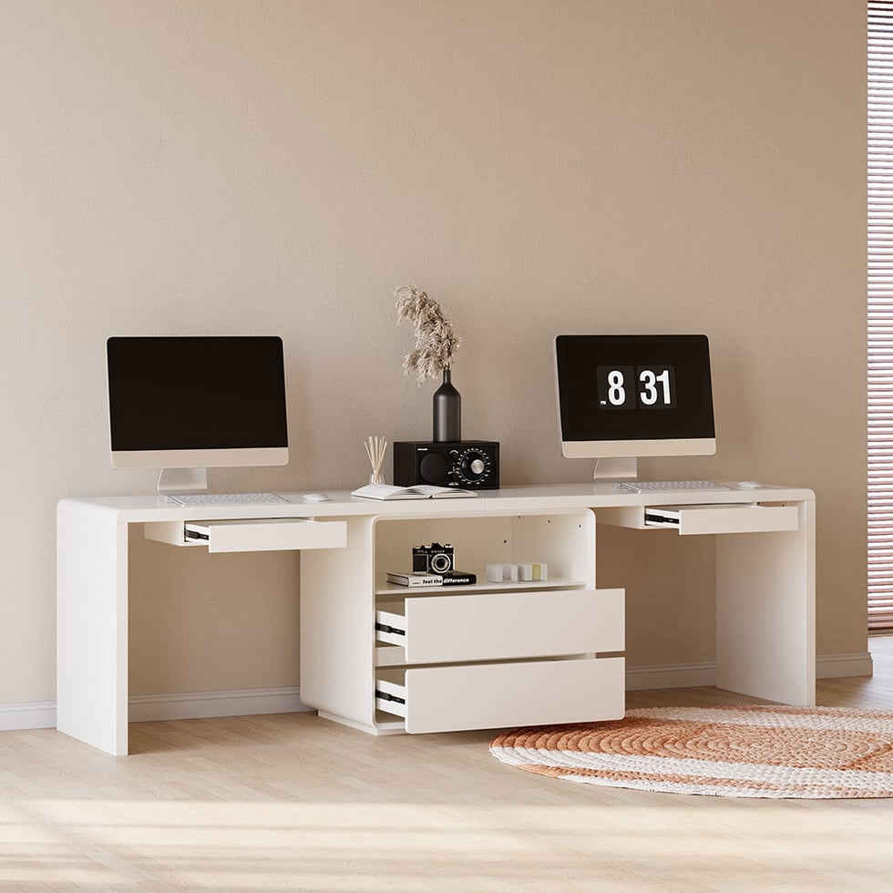 HMR - 94.5" 2-Person Double Desk Modern Retangular Office Desk 4 Drawers & 1 Cabinet